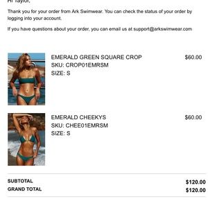 Ark square top and cheeky bottom color says emerald green looks more teal to me